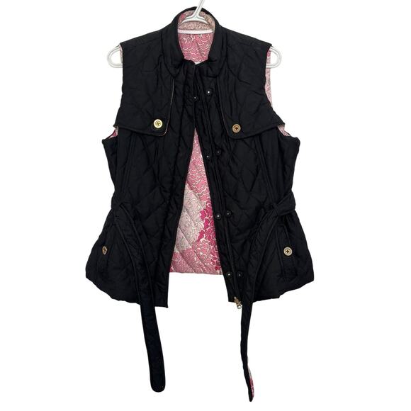 Lilly Pulitzer Reversible Floral Print Black Quilted Puffer Vest Size Medium - Picture 1 of 7
